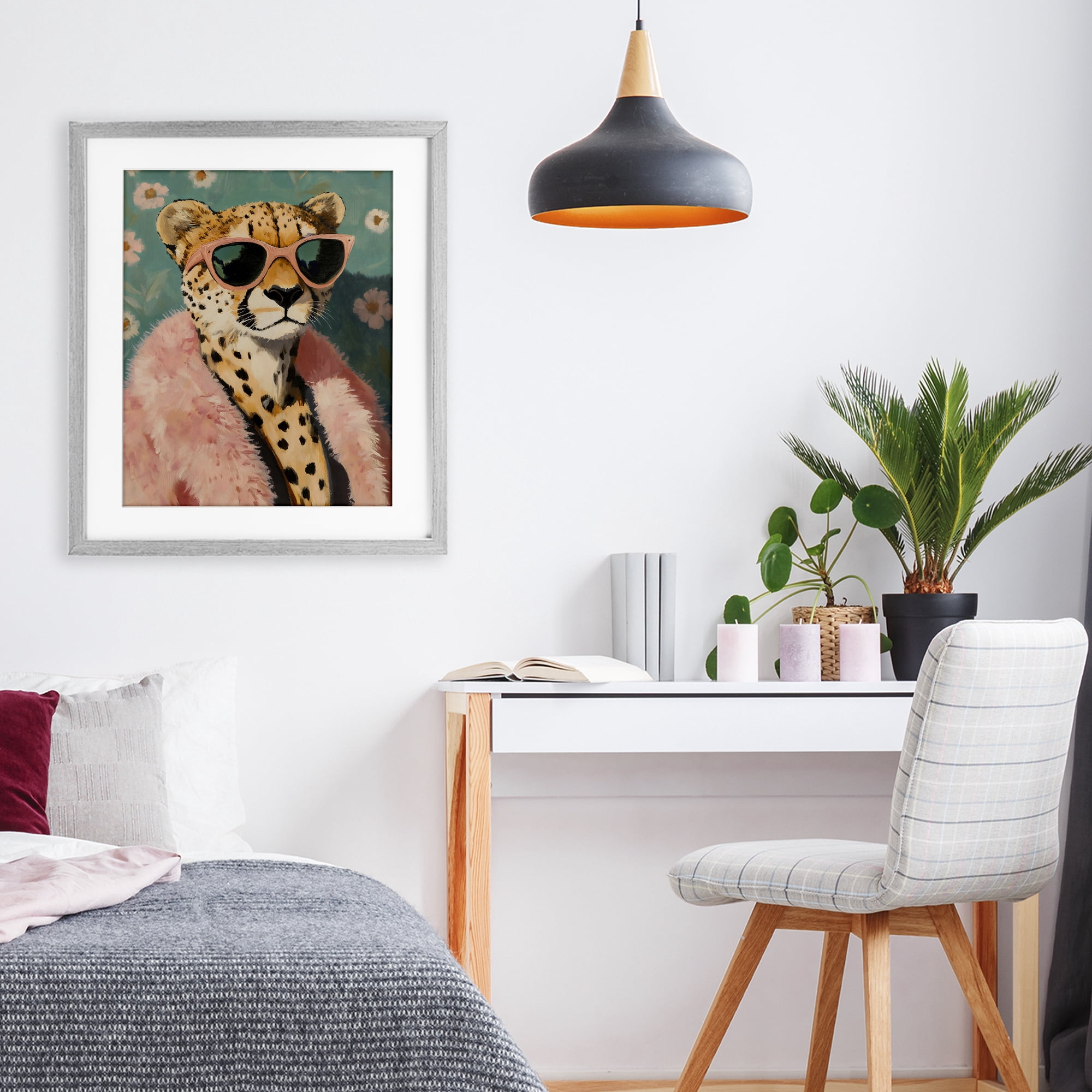 Stupell Industries Glam Cheetah in Pink Fur Gray Framed Print Under Glass, design by The Prints Vibe