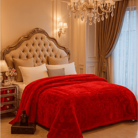 DBOZE Korean Mink Fleece Blanket King 2-Ply Heavy Thick Plush Reversible Warm Winter 85x95 Red