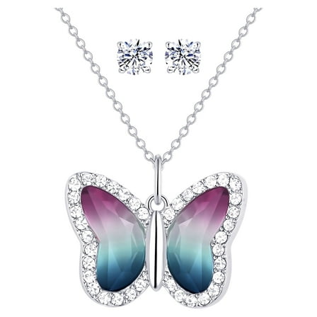 Believe by Brilliance Women's Crystal Butterfly Set in Fine Silver Plated Brass