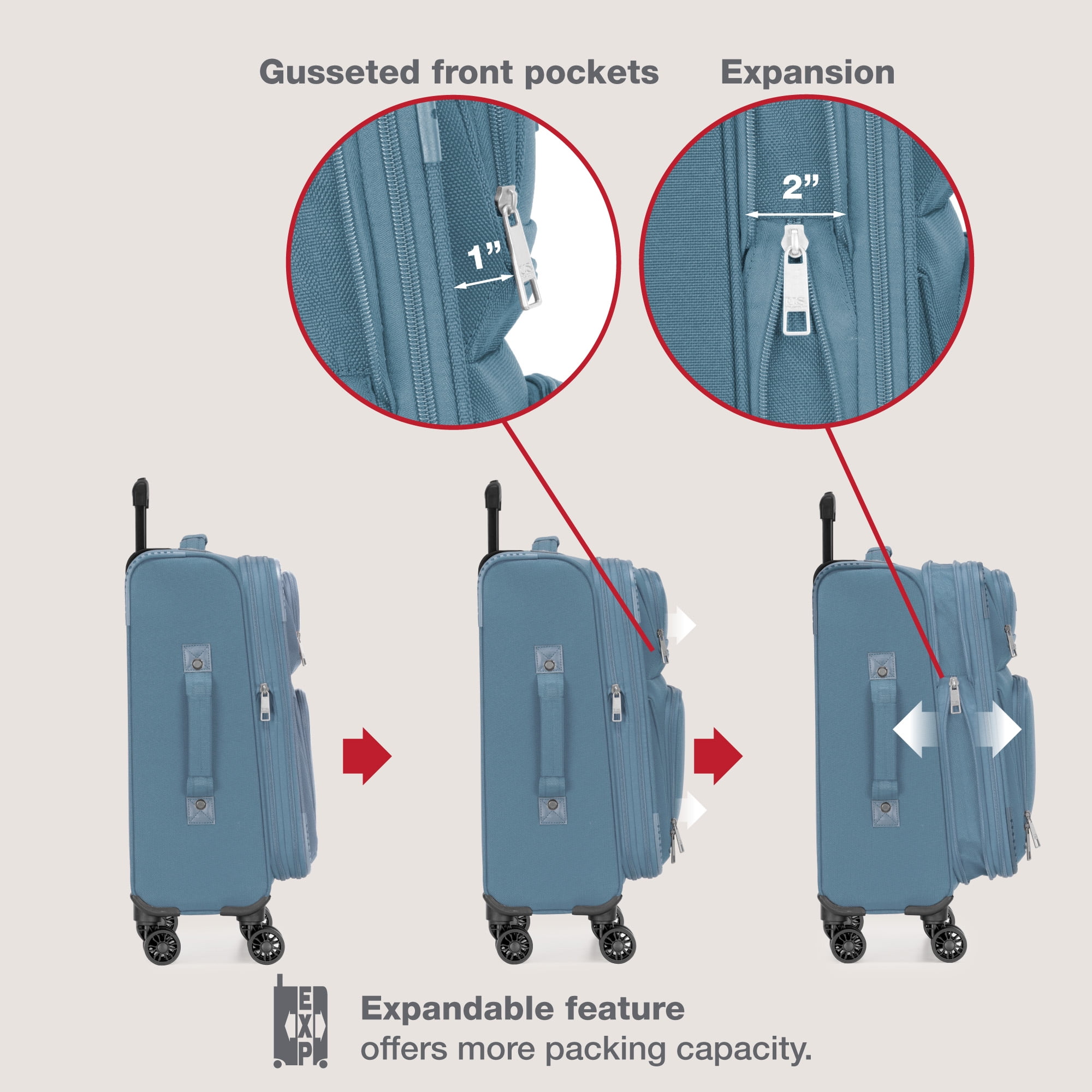 U.S. Traveler Rio 2-Piece Expandable Softside Carry-on Luggage Set - Spinner Wheels, TSA-Approved, Tote Bag, Lightweight Travel Suitcase, Light Blue (22/14)