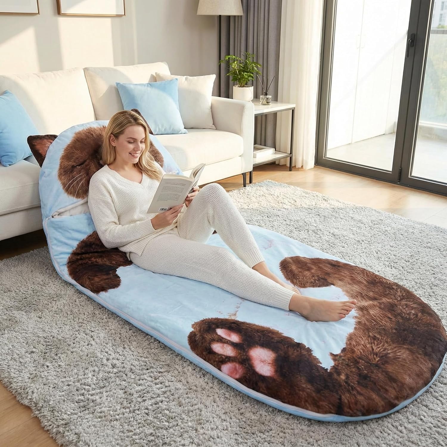 Adult Soft Sleeping Bag – Plush Cat Envelope Sleeping Bag for Camping, Sleepovers & Home Lounging, Washable Warm Blanket 68.9x31.5 (cat D)