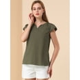 thumbnail image 3 of Camiseta Manga Tulipán Allegra K Cuello En V Básico Mujer Verde Oliva S, 3 of 6