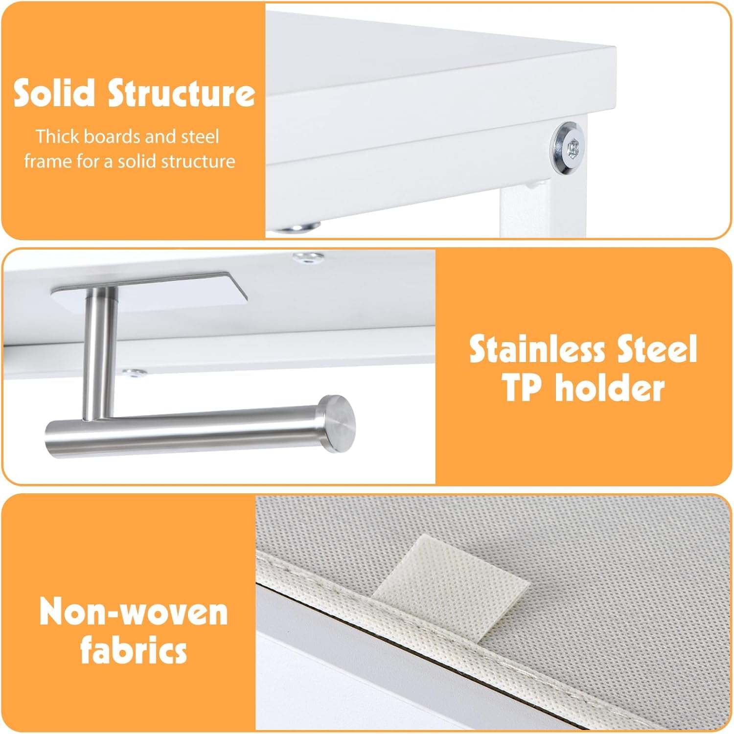 Narrow Bathroom Toilet Paper Storage Cabinet Organizer with Tissue Holder, Fabric Drawer Bin for Small Spaces