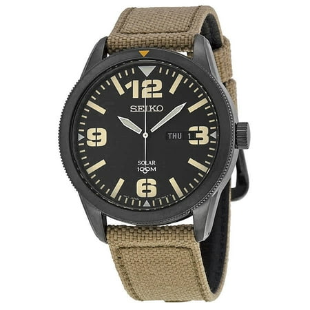 - Seiko Solar Black Dial Beige Nylon Men's Watch SNE331