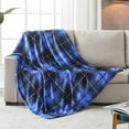 thumbnail image 2 of Flannel Fleece Throw Blanket 50 x 60 Inches, All Season Plaid Blue Blanket for Bed, Couch, Car, 2 of 6