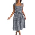 thumbnail image 1 of Lucakuins Vestido de tirantes para mujer, sin mangas, con cordones, plisado, a cuadros, vestido midi de verano para uso diario informal Lucakuins  moda, 1 of 7