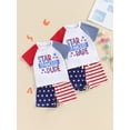 thumbnail image 3 of vera natura Boys 4th of July Shorts Sets Short Sleeve Letter Print Tops Star Stripe Print Shorts Sets, 3 of 9