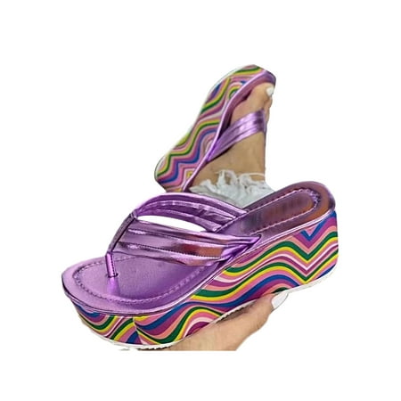 

Daeful Womens Flip Flops Summer Wedge Sandals Beach Thong Sandal Fashion Platform Shoes Ladies Slip On Slides Purple 8
