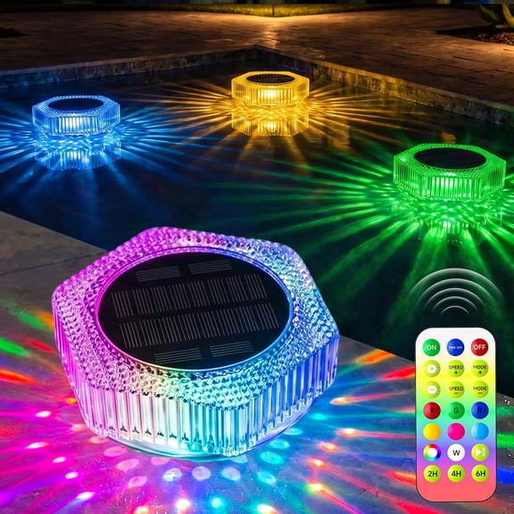 Pool Lights Solar Powered, Floating LED Lights with Remote, RGB Pool Lights for Inground and Above Ground Pool, IP68 Waterproof Swimming Pools Light for Bathroom, Bathtub, Pool Party