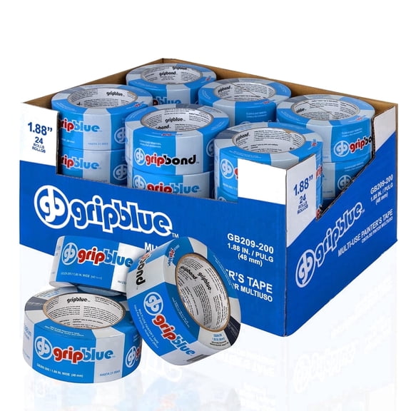 GripBlue Blue Painter’s Tape 2 Inch (1.88 in) x 60 Yards, 24 Rolls Contractor Pack, Multi-Surface Masking Tape, Clean Removal