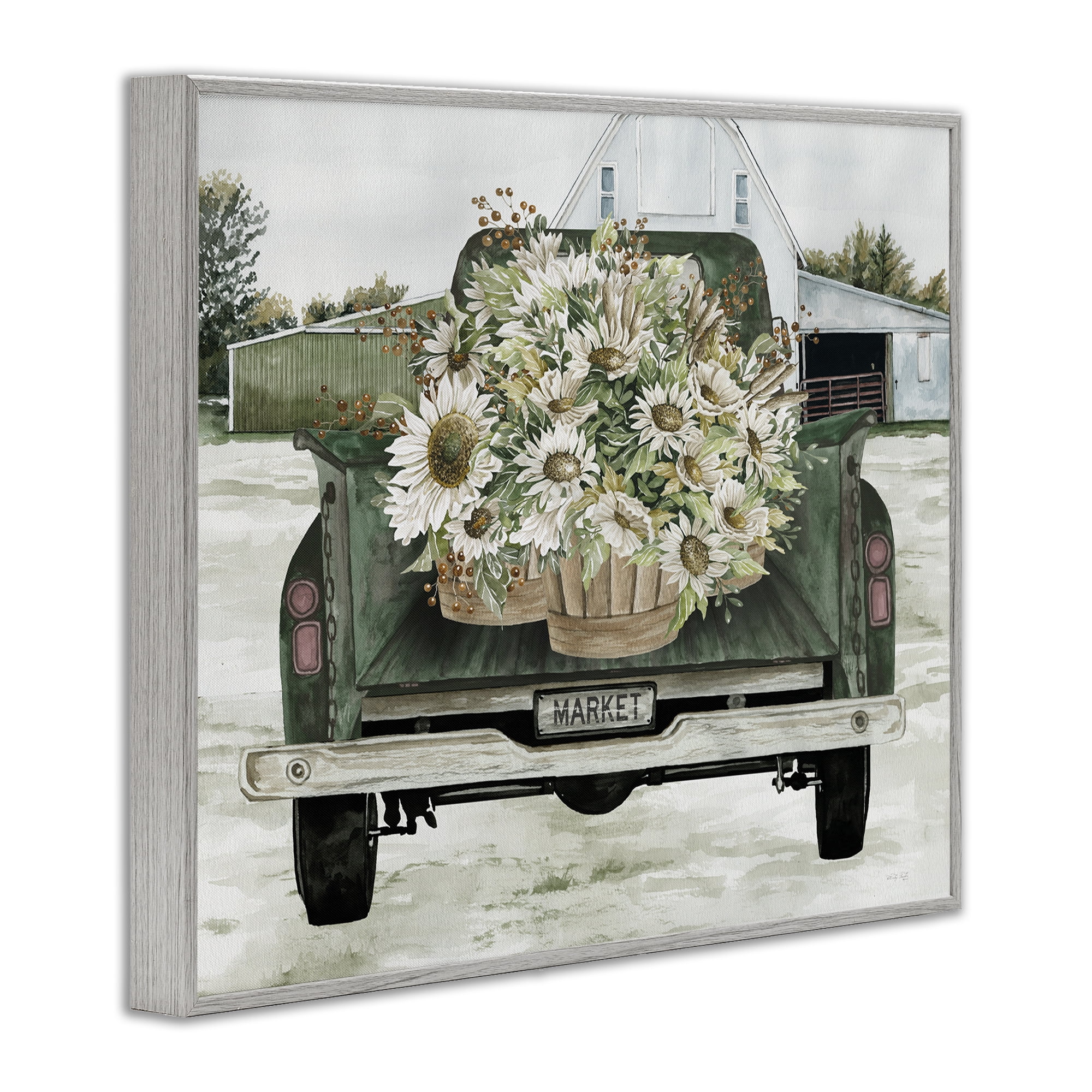 Stupell Industries Country Flower Delivery Baskets Gray Framed Giclee Art, design by Cindy Jacobs
