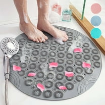 Semfri Gray Round Non Slip Shower Mat 22 x 22 inches Textured Surface Anti Slip Bath Mats with Drain Hole in Middle Bathroom Bath Massage Foot Mat for Shower Stall Bathroom Floor Showers