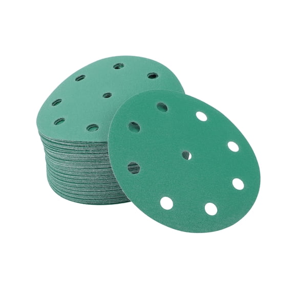 Unique Bargains Sanding Discs 5 Inch 9 Hole 150 Grit Round Hook and Loop Sandpaper Aluminum Oxide Green 50 Pcs