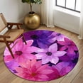 thumbnail image 3 of Round Area Rug 8 Ft, Watercolor Flowers Washable Non-Slip Circle Carpet for Living Room/Bedroom, Spring Floral Country Pink Purple Collection Low-Profile Large Area Rugs for Indoor, 3 of 7