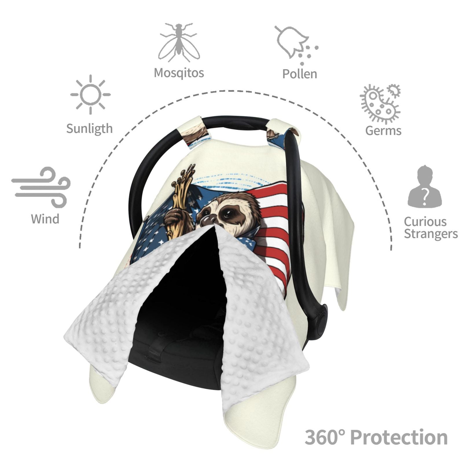 Car Seat Cover Baby - Cute Sloth American Flag Breathable Infant Car Seat Cover for Baby Carseat, Lightweight Comfort Baby Essentials Must Haves Newborn Stuff for Girl Boy