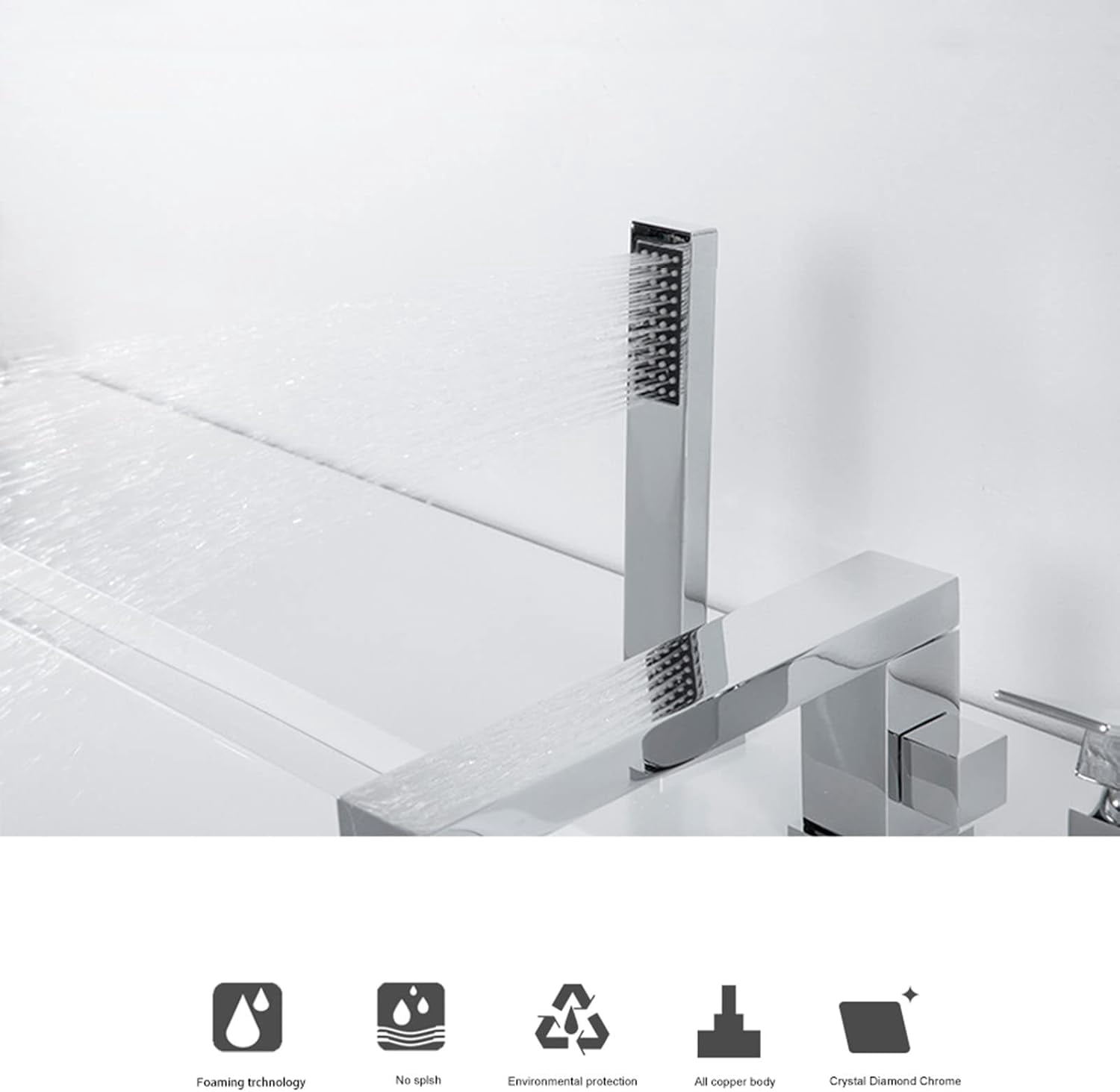 Bathtub Faucet, Deck Mounted Brass Shower Tub Faucet Hot and Cold Water Mixer Bath Faucet with Handheld Shower
