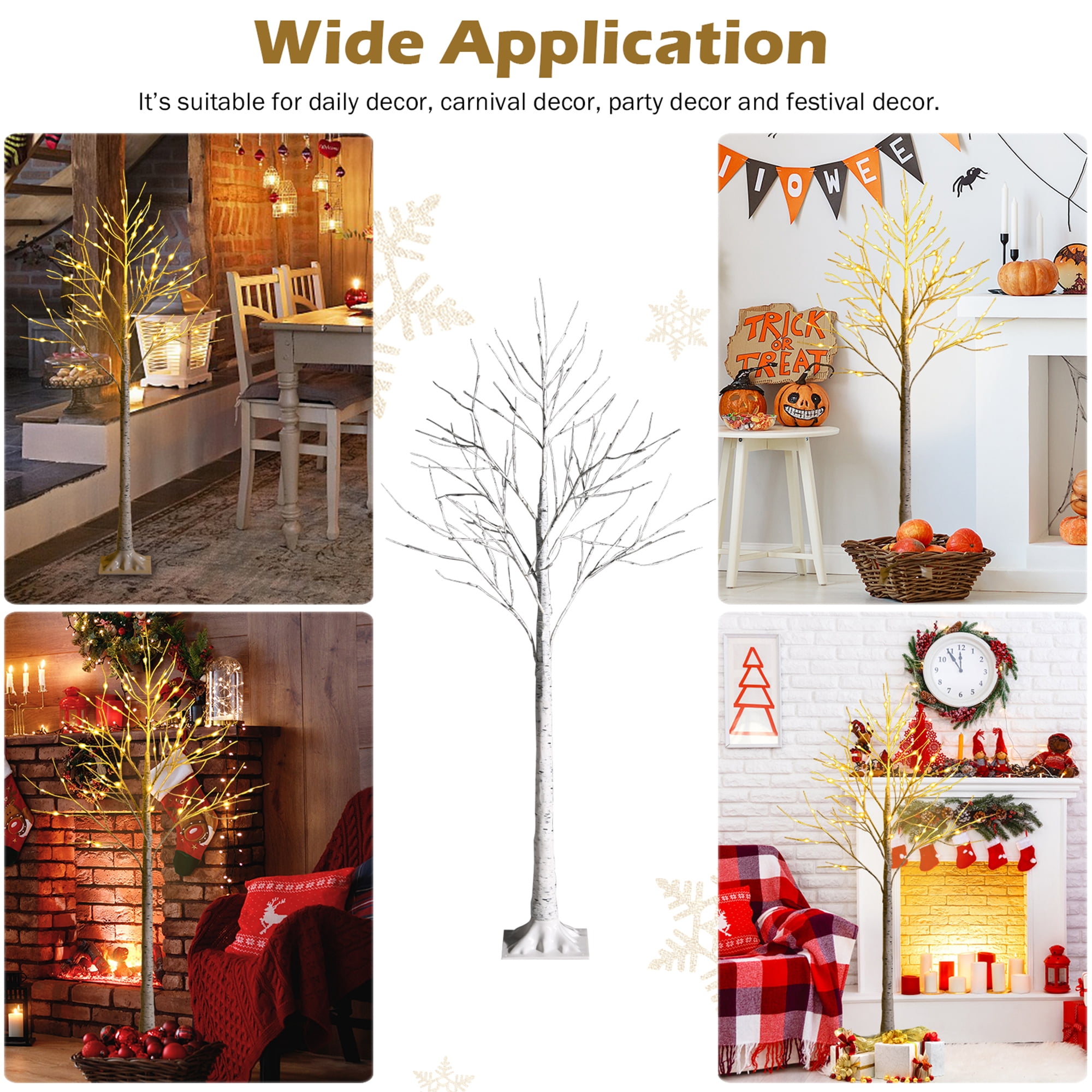 Gymax 5 FT Pre-lit White Birch Tree Christmas Decoration Artificial Twig Birch Tree