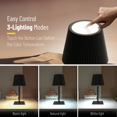 thumbnail image 4 of Mistaha Modern Wireless LED Desk Lamp with Touch Control, Adjustable Height, Rechargeable Battery - Sleek Black Metal Design, Dual Lighting, 3 Colour Temperature, Portable - Set of 2, 4 of 6