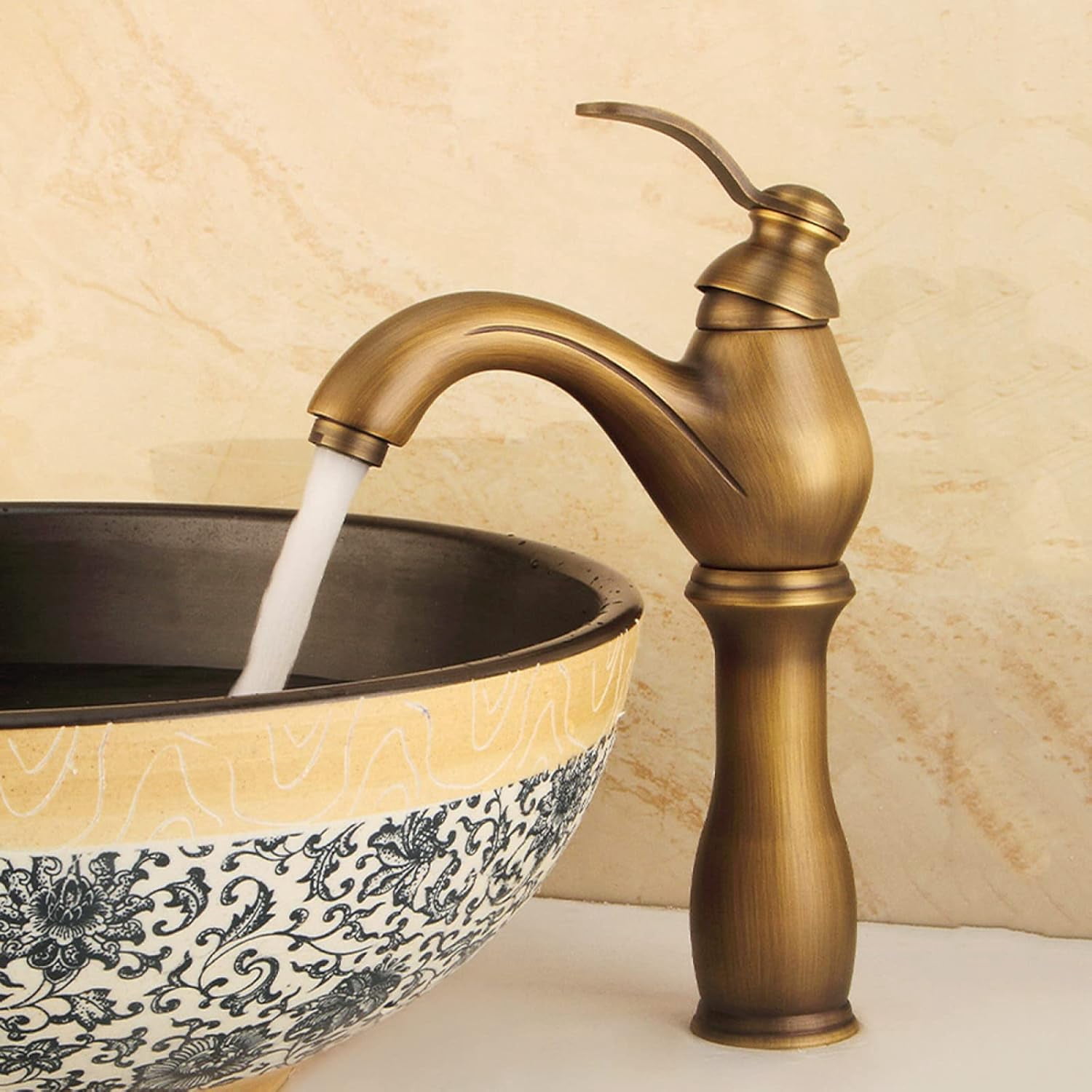 Bathroom Faucet Antique Brass, Hot and Cold Sink Mixer Tap Faucet, Vintage Bathroom Faucet, Single Handle Single Hole Bathroom Sink Faucet, High