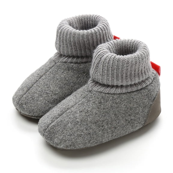 Xijirk Solid Knit Wool Blend Baby Booties Non Soft Sole Warm Crib Shoes Winter Pre Walker Footwear Grey,12-18 Months