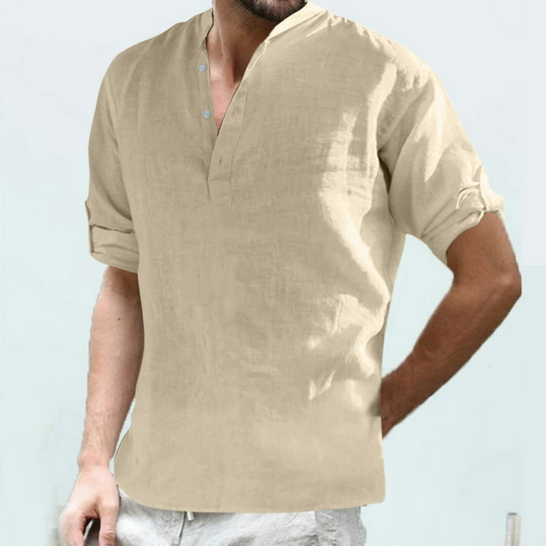 VSSSJ Cotton and Linen Shirts for Men Plus Size Adjustable Long