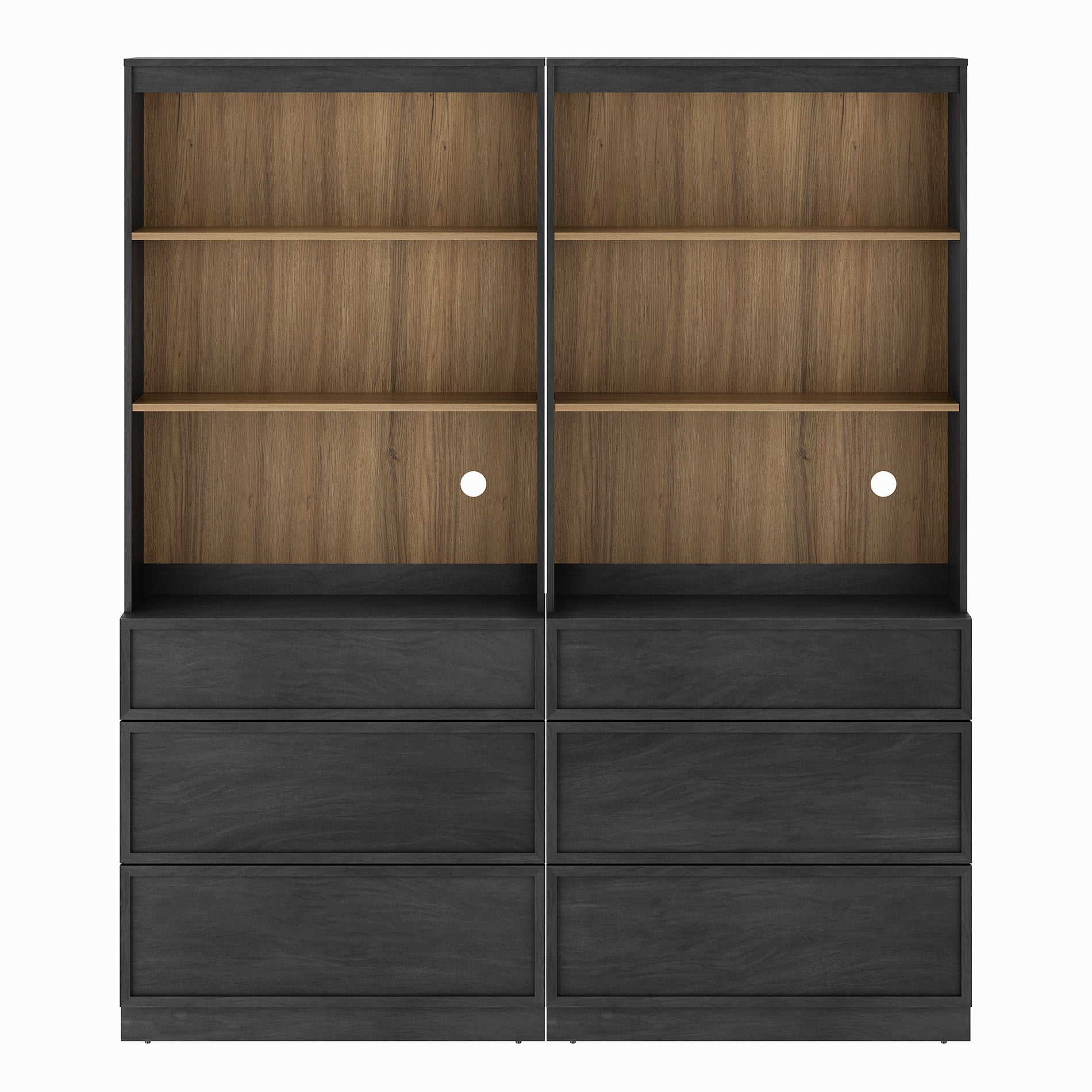 Modern 72" Tall 63" Wide Wood Sideboard Buffet with 6 Drawers & Open Shelves for Dining Kitchen,Black