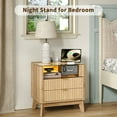 thumbnail image 5 of 23''W Night Stand with Charging Station, Fluted Nightstand with 2 Drawers & Open Shelf, LED Light End Table with Glass Top, Modern Bedside Table for Bedroom Living Room Sofa Office, Oak, 5 of 7