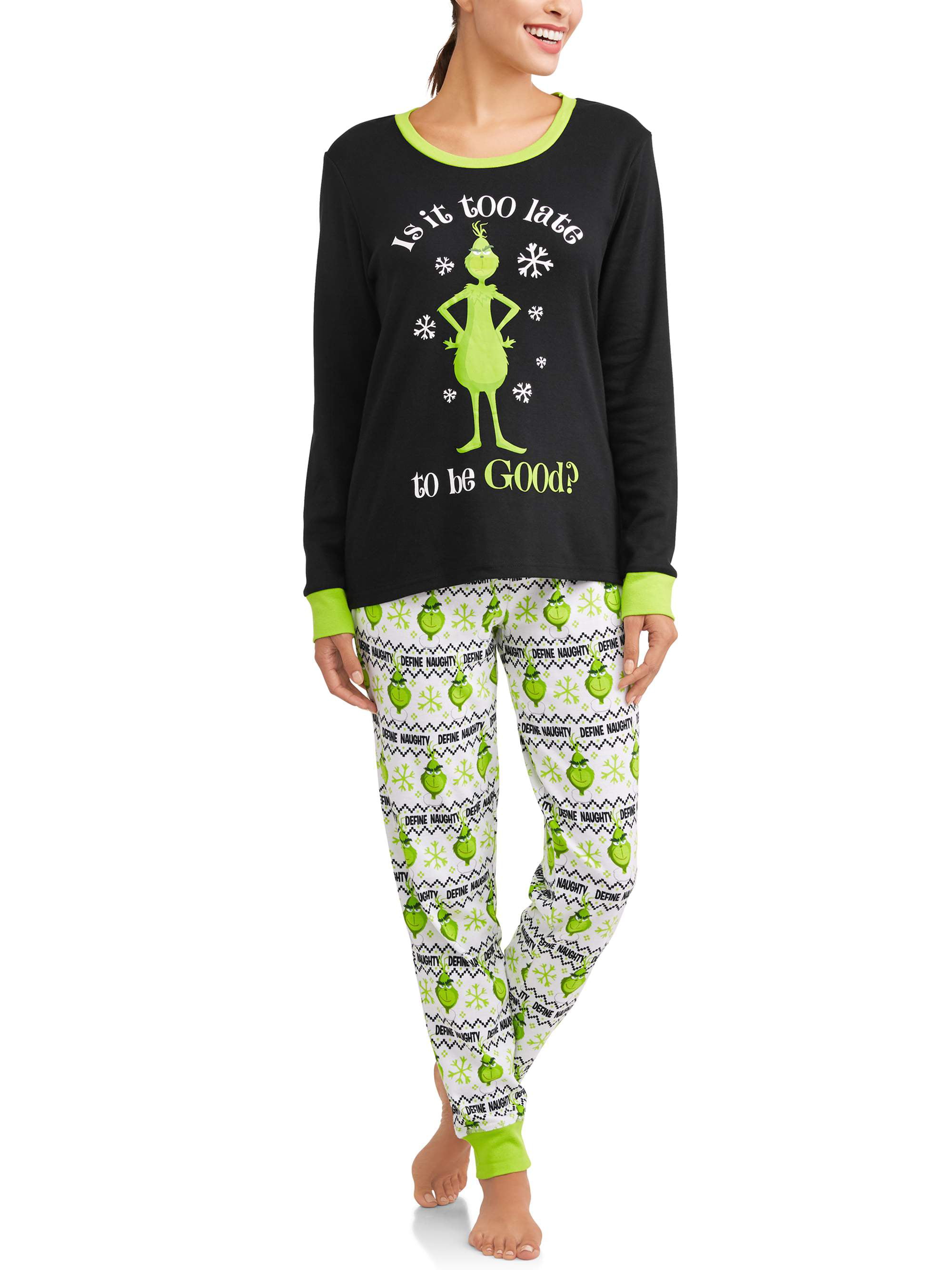 Dr Seuss The Grinch Holiday Family Pjs Long Sleeve Tee Jogger Pants 2 Piece Pajama Set Women S Walmart Com Walmart Com