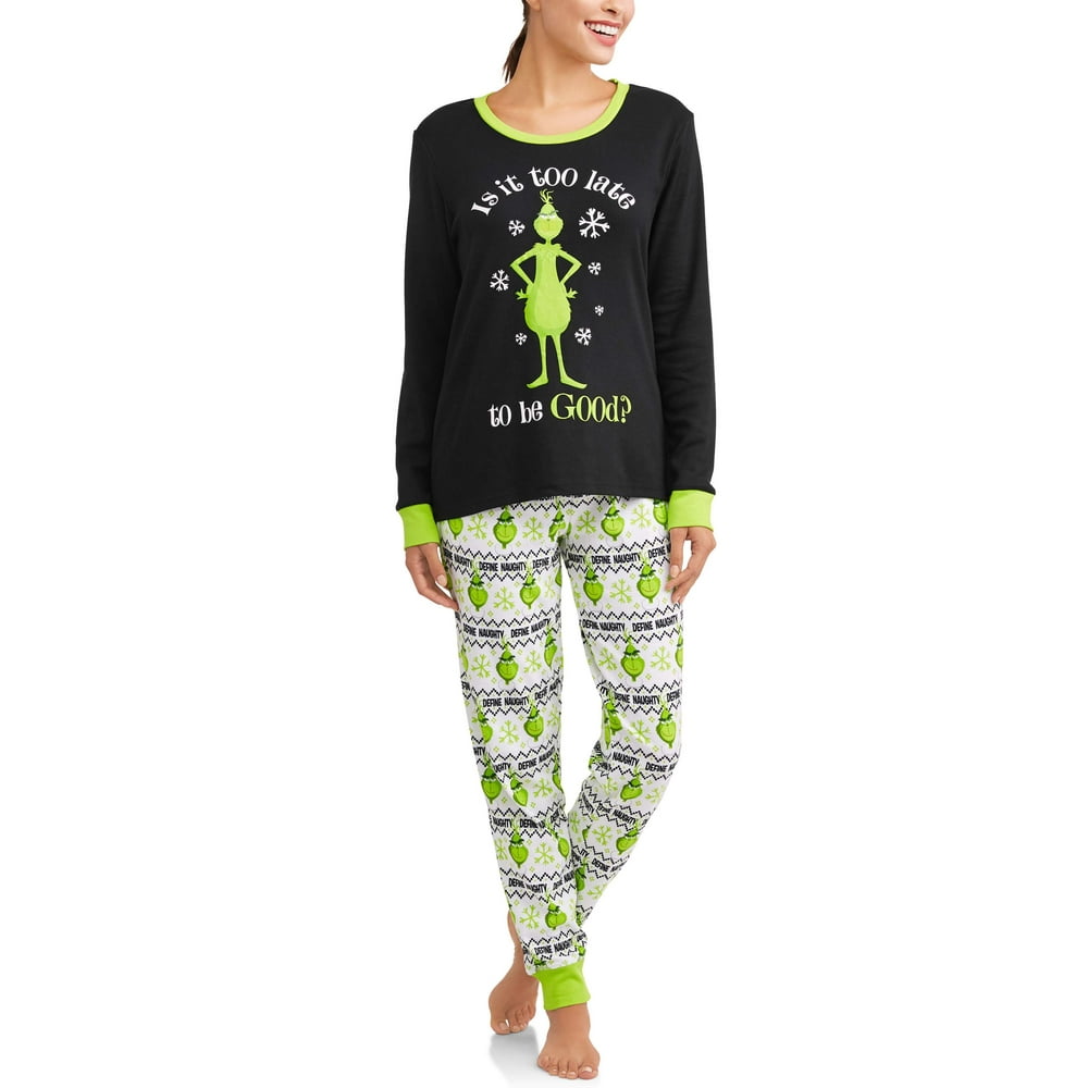 Dr. Seuss' The Grinch Holiday Family Pjs Long Sleeve Tee & Jogger Pants, 2piece Pajama Set