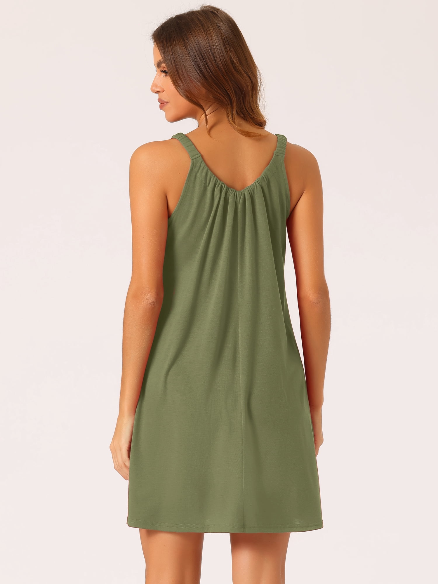 DARING DIVA Women's Sleepwear with Elastic Wide Strap and Large Hem M Green