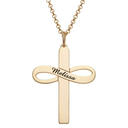 - Personalized Women's Sterling Silver or Gold over Silver Personalized Cross With Infinity Necklace, 18+2