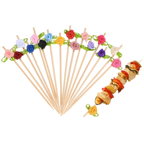Uxcell 100-Pack Cocktail Picks, 4.7 Inch Long Bamboo Fancy Toothpicks for Barbecue/Charcuterie Boards/Drinks/Fruit [Multicolor, Rose]