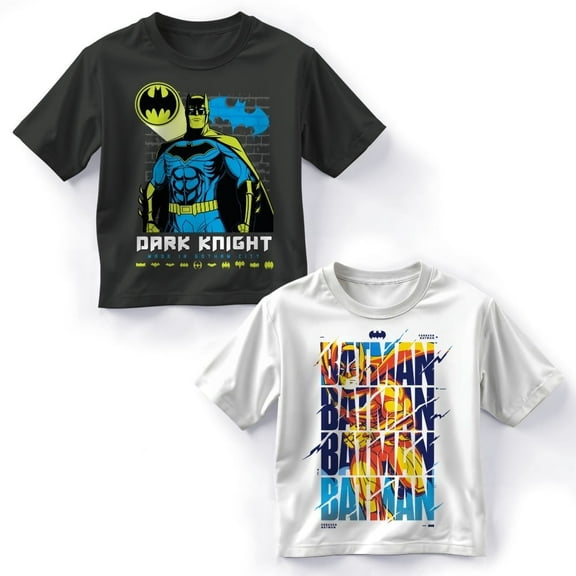 Batman Boy's Short Sleeve Crewneck Graphic T-Shirt 2-Pack, Boys Tees 2-Piece Bundle Set for Kids and Toddlers (Size 4-18)
