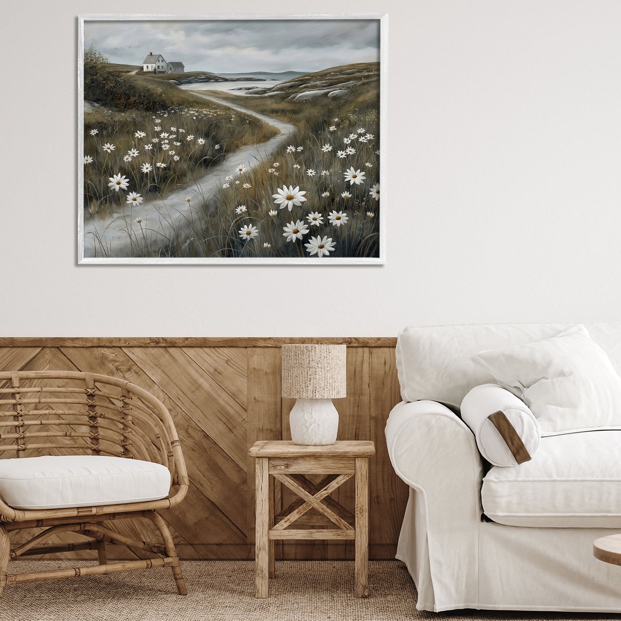 Stupell Industries Daisies Along Coastal Path White Framed Giclee Art, design by Imagine It Images