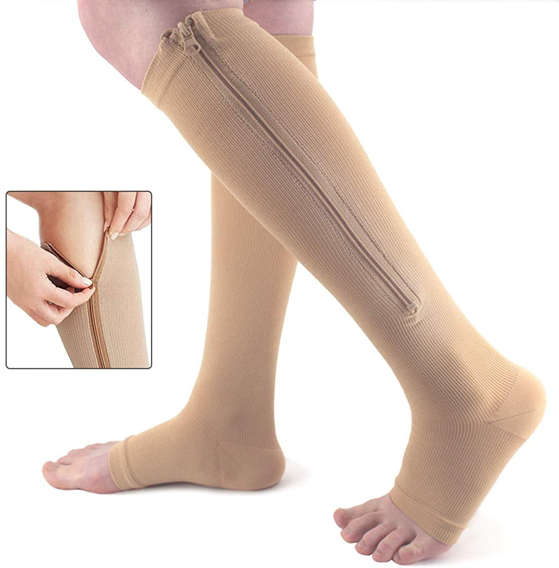 Medical Zipper Compression Calf Socks 15-20 mmHg for Women and Men ...