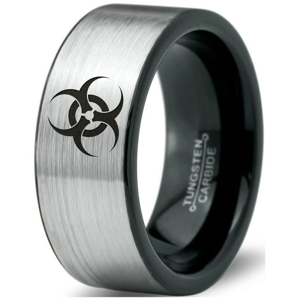 Zealot Jewelry Tungsten Biohazard Toxic Poison Symbol Band Ring 8mm
