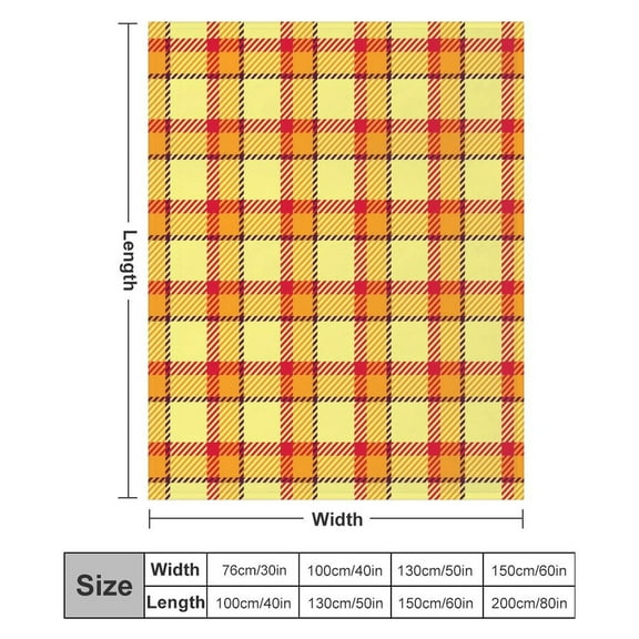 Yellow Plaid Fabric Patterns Red Throw Blanket, Super Soft Warm Plush Blankets and Throws, Lightweight Cozy Fuzzy Blanket for Couch Sofa Bed 30"*40"（76*100cm）