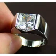 thumbnail image 2 of 2ct Princess Cut Simulated Diamond Solitaire Men's Wedding Ring 14K White Gold Plated 925 Silver Gift For Him, 2 of 3