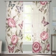thumbnail image 3 of Pink Spring Floral Sheer Curtains 63 Inch Length 2 Panels Set, Semi Transparent Voile Rod Pocket Curtains for Living Dining Room Bedroom Drapes Farmhouse Flowers Butterflies Botanical, 3 of 8