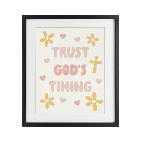 Stupell Industries Contemporary Retro Trust God's Timing Black Framed Print Under Glass, 13 x 16, by Natalie Carpentieri