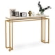 thumbnail image 1 of Costway 120 CM Mesa Consola Dorada, Mesa Moderna con Superficie de Mármol Artificial Blanco, Estructura de Metal Geométrica, Mesa de Acento con Kit Antivuelco para la Entrada, Sala de Estar, y Pasillo, 1 of 5
