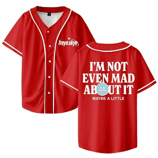 Freya Skye ni siquiera loco por eso camiseta de béisbol camisa con cuello en V mujeres hombres ropa de calle de manga corta,Red,2XL