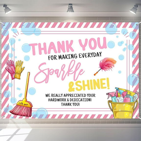6x4ft Housekeeping Appreciation Banner Pink Backdrop Thank You for Sparkle and Shine Message Party Photo Decorations
