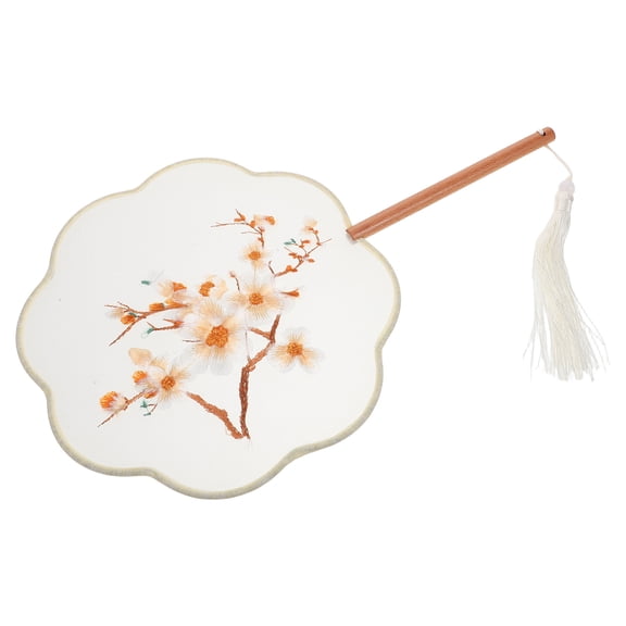 OULII Traditional Chinese Handmade Silk Fan Embroidered Round Fan for Women 1Pcs