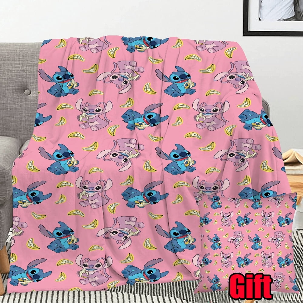 Disney Stitch Throw Blanket With Pillow Cover Soft Lightweight Flannel