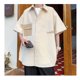thumbnail image 2 of Camisa con frente abierto para hombre, camisa holgada ajustada con bolsillo con solapa frontal y bloque de Color de un solo pecho para verano, 2 of 8