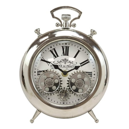 Old Clock Gears Ebros Antoine De Praiteau Steampunk Mechanical Moving Gears Old Fashioned European Vintage Style Table Clock Victorian Industrial Accent Fantasy Metal Clockwork Gearwork Clocks (Shiny Black) ()