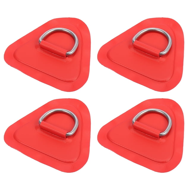 4pcs D Ring Patch PVC Stainless Steel Triangle Shape D Ring Pad Red for Kayak Canoe Deck