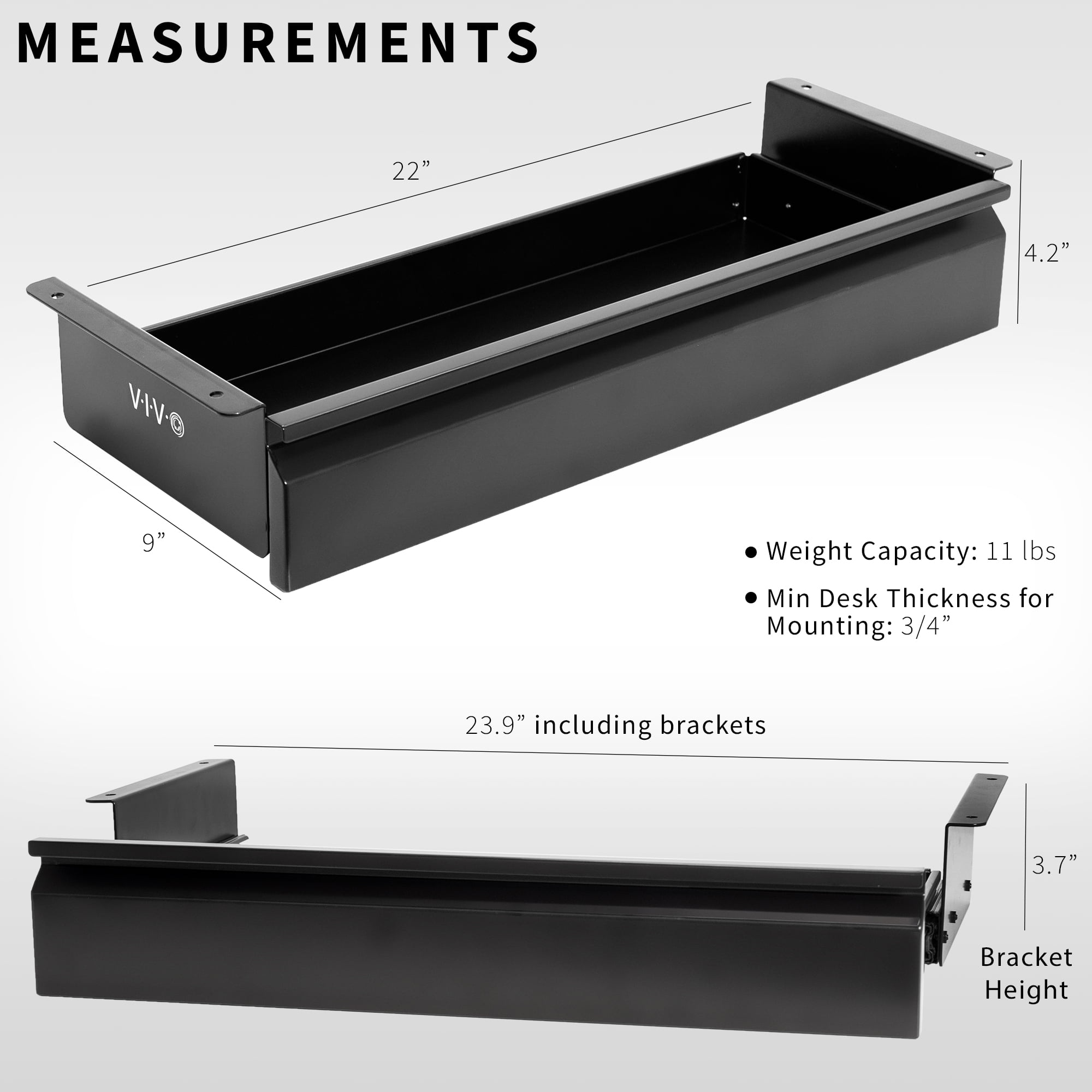 VIVO Black Space Saving 22" Pull Out Under Desk Storage Drawer without Shell