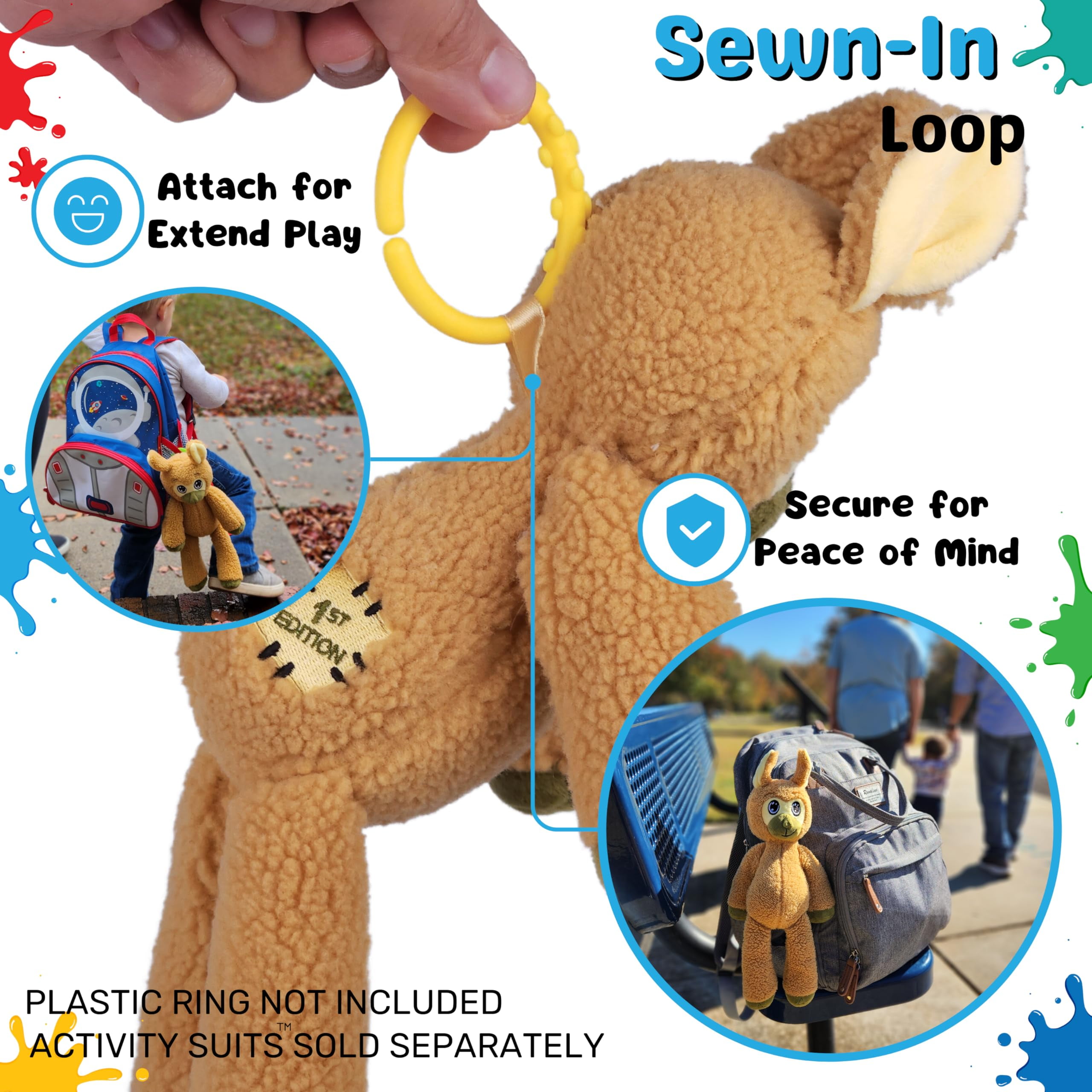 The Adventure Crew Jake the Llama Plush Comfort / Activity Toy for Newborn and Up | Ultra-Soft, 11.5" Compact Size with Weighted Limbs | Interactive Companion for Early Learning